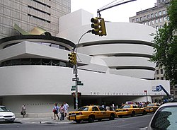 The front of the Guggenheim Museum from 5th Avenue, New York City Guggenheim museum exterior.jpg