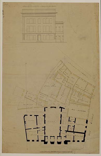 File:HUA-216511-Plattegrond van het ontwerp voor de verbouwing van het voorste gedeelte van het stadhuis en plattegrond van het bestaande achtergelegen gebouwencomple.jpg