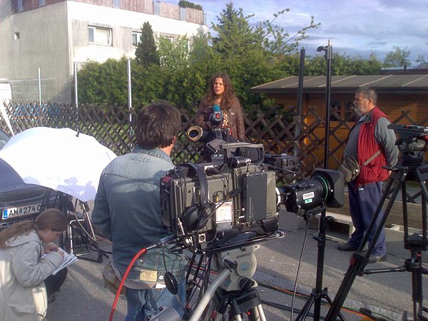 Reporters in front of the Fritzl family home in Amstetten, Lower Austria