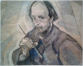 This self-portrait of Kruyder was exhibited in 1917 and shows the influence of Cubist painter Henri Le Fauconnier. Herman Kruyder Self Portrait with Paintbrush.jpg