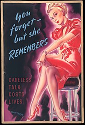 A careless talk poster INF3-271 Anti-rumour and careless talk You forget - but she remembers.jpg