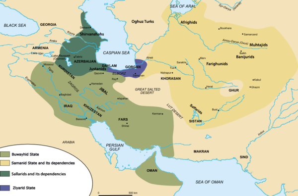 Map of the Iranian dynasties in the mid 10th-century.
