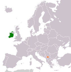 Map indicating locations of Irlanda and Kosova