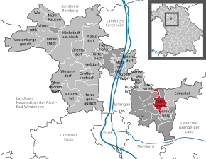 Poziția orașului Kalchreuth pe harta districtului Erlangen-Höchstadt