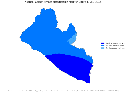 Liberia map of Köppen climate classification.