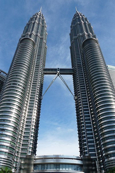 The Petronas Towers, also known as Petronas Twin Towers, in Kuala Lumpur, Malaysia (1996)