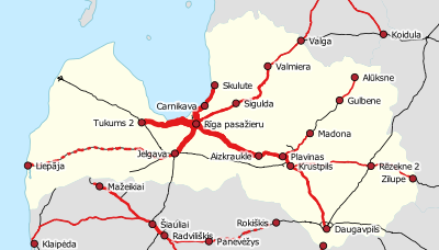 Riga is a large hub in the Passenger Train network: commuter train frequency in 2016