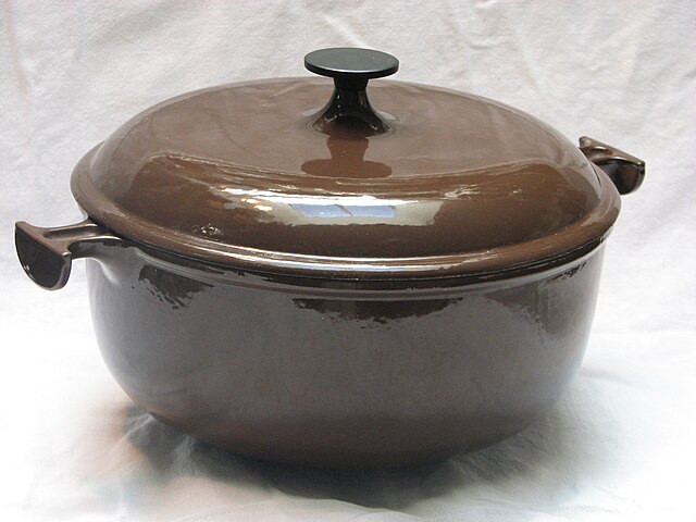 An enameled cast-iron pot