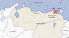 Epicentre of the August 21st earthquake Location of the Venezuela earthquake of 2018.png