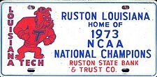 1973 National Champions license plate Louisiana Tech 1973 NCAA National Champions license plate.jpg