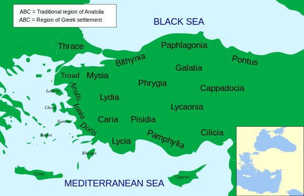 Location of Phrygia in Anatolia