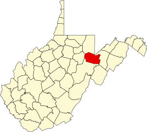 Karte von West Virginia mit Hervorhebung von Tucker County