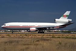 Eine McDonnell Douglas DC-10, die Scibe Airlift im Jahr 1992 auf Linienflügen nach Brüssel einsetzte.