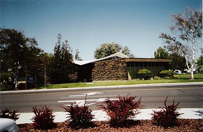 Moses Lake Public Library, showing its distinctive hyperbolic-paraboloid roof