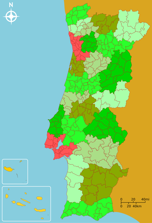 Mapa escolar de Portugal continental