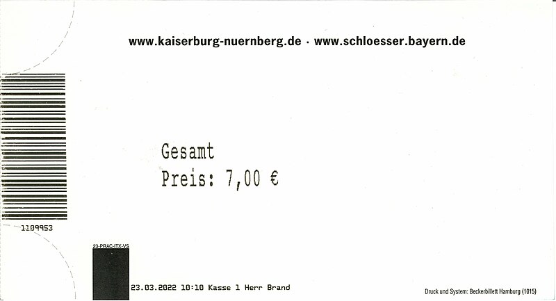 File:Nürnberg — Kaiserburg-Museum (Eintrittskarte 2022) — scan by Mattes 2022.jpg