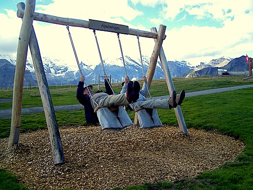Never too old! Men on swing in Switzerland