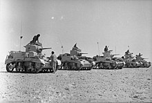 M3 Stuarts of the Divisional Cavalry Regiment in North Africa New Zealand Divisional Cavalry Stuarts lined up after end of patrol El Alamein.jpeg