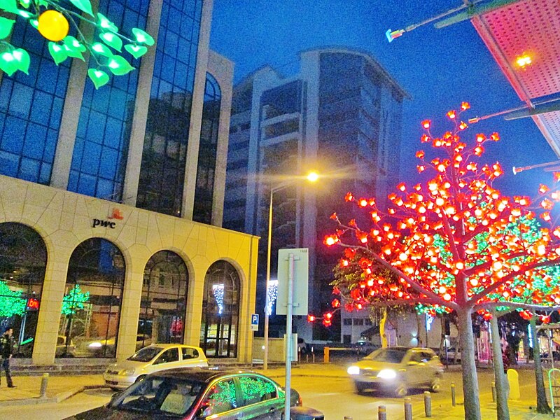 File:Nicosia business destrict PWC by night Nicosia Republic of Cyprus.jpg