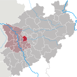 Lage von Essen in Nordrhein-Westfalen und im Regierungsbezirk Düsseldorf