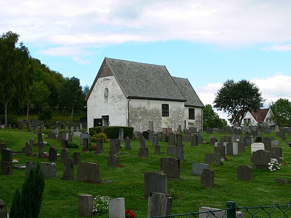 Moster gamle kyrkje, built in 995, it is one of the oldest churches in Norway. It is reported by Snorre that Olaf I of Norway had a church built there