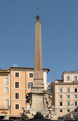 The Fontana del Pantheon at Piazza della Rotonda features a six-metre obelisk