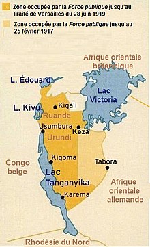 Map of occupation zones of the Force Publique in German East Africa between 19 September 1916 and 28 June 1919. Occupation Force publique 1916-1919.jpg