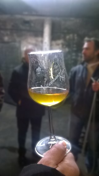 <span class="mw-page-title-main">Orange wine</span> Made of white wine grapes with the skins