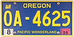 Oregon 2025 Sesquicentennial Passenger License Plate with 0A Prefix.jpg