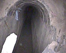 Palestinian tunnel that was uncovered on 10 December 2017, on Israeli side of the border between the kibbutzim of Kissufim and Nirim (but over 1 km from either community) Palestinian Tunnel, uncovered December 2017, near Gaza Strip (Kissufim) in Israeli side of the border.jpg