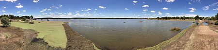 Panorama from Wetlands Walk at Fivebough Wetlands, which is still underwater after the wet Winter and Spring in 2016 Panorama from Wetlands Walk at Fivebough Wetlands, which is still underwater after the wet 2016 Winter and Spring and further rain in December.jpg