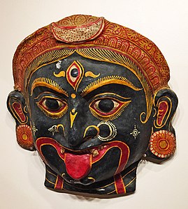 Papier-mâché mask of Goddess Kali painted in the Pattachitra idiom, Kala Bhoomi Odisha Crafts Museum, Bhubaneswar.
