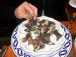 Goose neck barnacles as served in a Madrid restaurant Percebes.iguaria.jpg