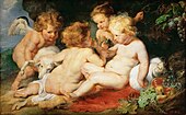 Peter Paul Rubens és Frans Snyders - Krisztus és Keresztelő János gyermekként és két angyal.jpg