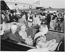 Truman and Indian Prime Minister Jawaharlal Nehru during Nehru's visit to the United States, October 1949 Photograph of President Truman and Indian Prime Minister Jawaharlal Nehru, with Nehru's sister, Madame Pandit, waving... - NARA - 200154.jpg