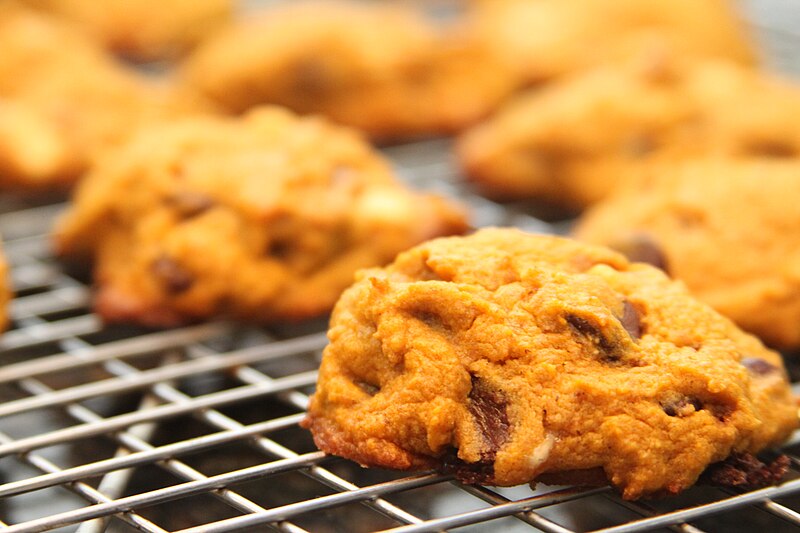 File:Pumpkin chocolate chip cookies on wire rack, November 2009.jpg