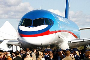 English: First roll-out of Sukhoi SuperJet 100 airliner at the Komsomolsk-On-Amur Aircraft Plant Русский: Первая выкатка авиалайнера "Сухой Суперджет-100" на авиазаводе в Комсомольске-на-Амуре