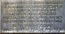Memorial plaque on the building on 9 St. Mark's Square in Zagreb Radio stanica Zagreb 08.JPG