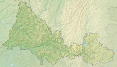 Mapa konturowa obwodu orenburskiego, po lewej nieco u góry znajduje się punkt z opisem „Park Narodowy „Buzułukskij bor””