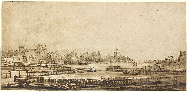 17th-century drawing of the river Amstel by Rembrandt