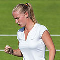 Richèl Hogenkamp competing in the first round of the 2015 Wimbledon Championships.