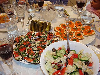 <i>Zakuski</i> Russian term for appetizers served before meals