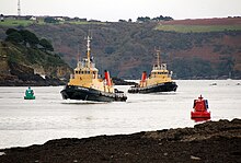 Adept-class tugs Forceful and Careful entering the River Tamar SD Forceful and SD Careful.jpg