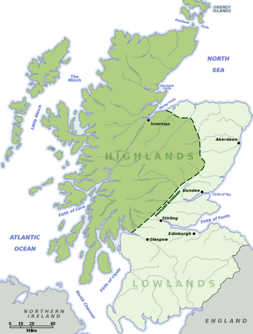 The Lowlands, shown in light green