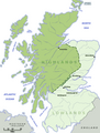 Mapa Skotska s rozdělením na Highlands a Lowlands