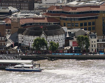 The reconstructed Globe Theatre on the south bank of the River Thames in London