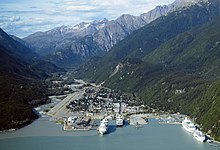 View of Skagway with cruise ships