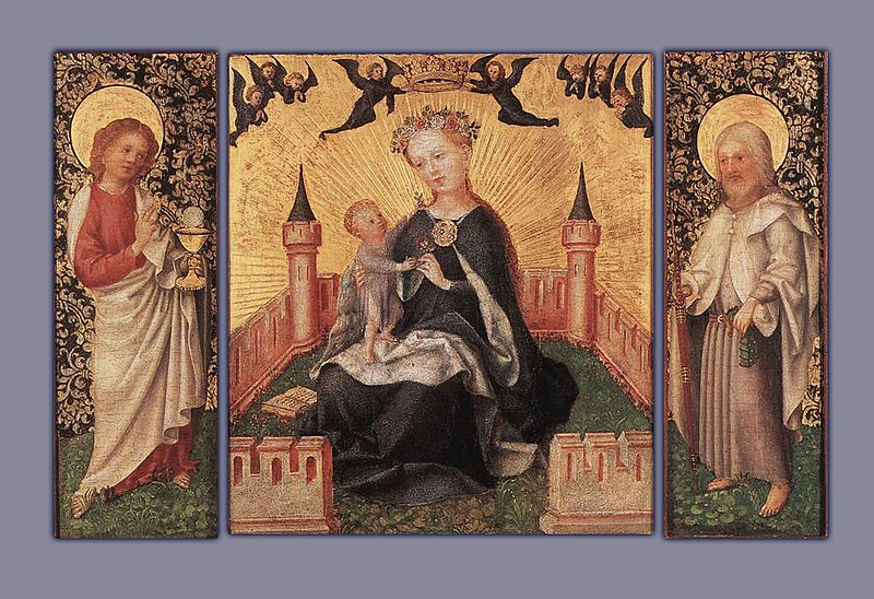 File:Stefan Lochner - Triptych with the Virgin and Child in an Enclosed garden - WGA13351.jpg