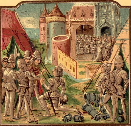 Louis in the camp in front; in the background, Sigismund marries Mary