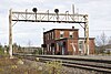 The tracks, platforms and station building of Swastika railway station in 2006